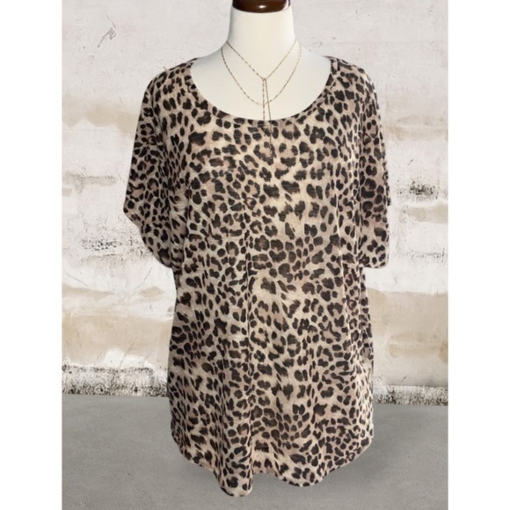 Chaus Sport Brown Leopard Batwing Sleeves Tunic XL